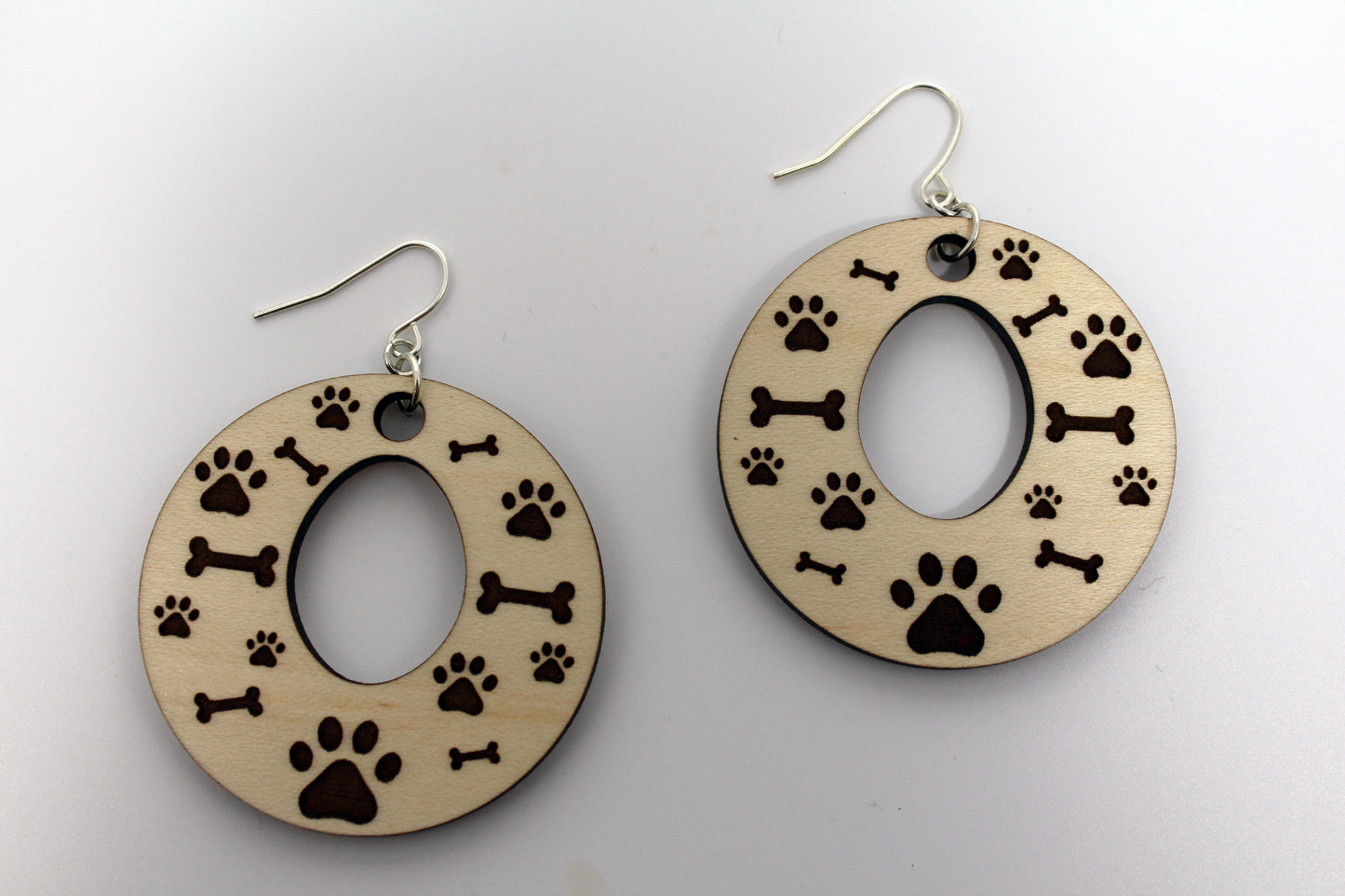 Dog Lover Round Wood Earrings