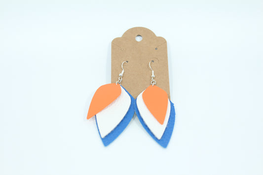 Orange, Blue, White Faux Leather Layered Earrings